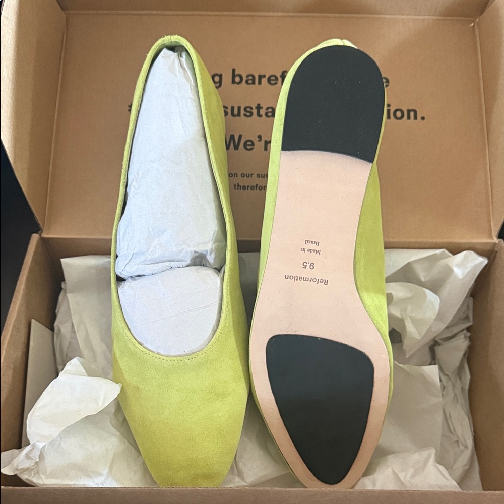 Reformation Maren Lime Green Suede Ballet Flats